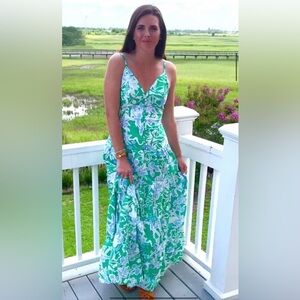 Green & Blue Bow Back Catalina Maxie dress Size M.